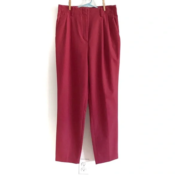 Express Super High Rise Pleated Ankle Pants in Coral Red Small - Picture 5 of 6